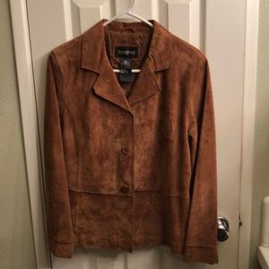 Brandon Thomas camel colored suede jacket
